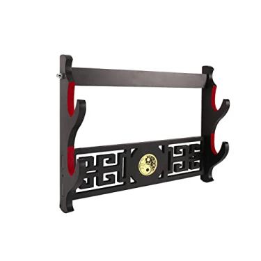 Imagem de GUIIYLGG Suporte de parede Katana para espada – Suporte de parede com 2 camadas Tai Chi ícone acolchoado de veludo Katana Samurai Espada Varinha Lightsabe Wakizashi Suporte para exibição de espada