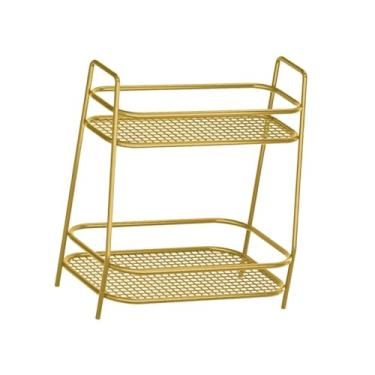 Imagem de IEUDNS Prateleira de armazenamento de temperos de 2 níveis, organizador de banheiro pequeno, prateleira de balcão de cozinha para quarto, cozinha e, Ouro