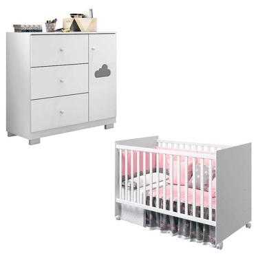 Imagem de Kit Berço Americano Tico e Cômoda Infantil Ane 1 Porta 3 Gavetas 100% MDF 133cm Branco Phoenix Baby