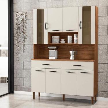 Imagem de Kit Cozinha 8 portas e gavetas Golden Nogueira / Off White - Kits Para
