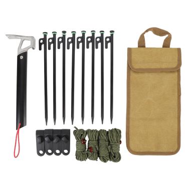 Imagem de ZAWELIYO Kit de Estacas de Barraca de 11,8 "com Linhas de Cara, 8 Pinos de Acampamento, Cabos de Tendas Ao Ar Livre de 4 Mm, Clipes e Martelos, para Acampamentos de Festivais (Cáqui)