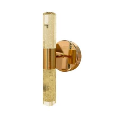 Imagem de Arandela Tubo Vidro Bolhas LED 3200K 10W Dourado - Cinderella Decor, d