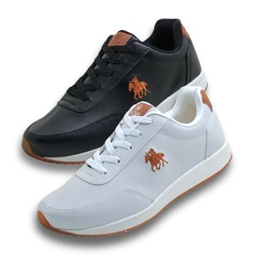 Imagem de Kit 2 Tênis Masculino Polo Casual Esportivo De Couro Elegante Confortável Social (Branco+Preto, BR, Adulto, Numérico, P, 42)