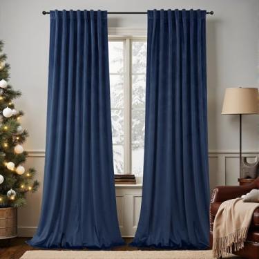 Imagem de Cortinas de veludo azul marinho 260 cm de comprimento, 2 painéis, macio, luxuoso, náutico, moderno, casa de fazenda, cortina azul escuro para quarto, sala de jantar, sala de estar, divisória, cortinas