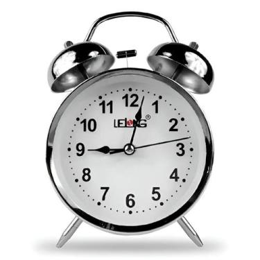 Imagem de Relógio Despertador Retrô Analógico Led Prateado Mesa - Shopmix