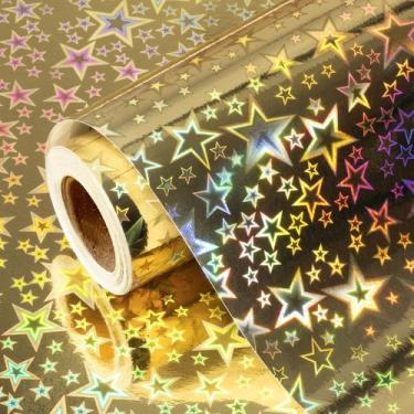 Imagem de Embrulho de presente, folha holográfica Retrify, estrelas douradas, 43