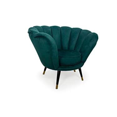 Imagem de Poltrona Petala de Rosa suede esmeralda pés ponteira bronze