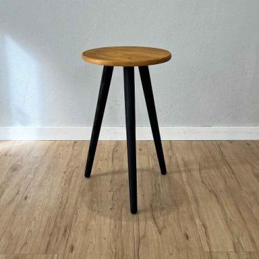 Imagem de Mesa Lateral Redonda com Pé Palito de Madeira Nozes e Preto - ArtFacto