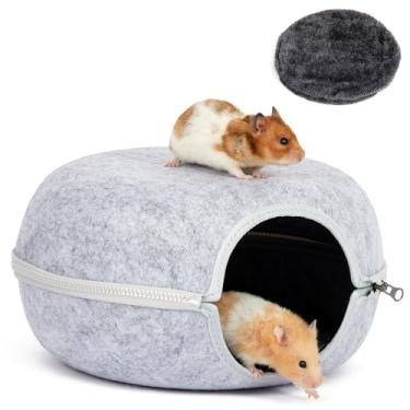 Imagem de DOOKRON Esconderijo de porquinho-da-índia, cama de porquinho da índia com 2 almofadas macias, acessórios de gaiola de animais pequenos para porquinhos-da-índia, hamsters, ouriços e furões (cinza claro
