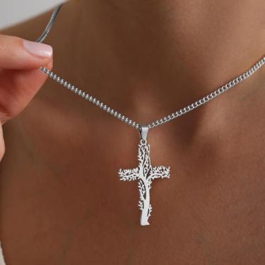 Imagem de Colar com pingente de árvore da vida para mulheres, homens, ouro, prata, preto, aço inoxidável, corrente de 61 cm, Halloween, Natal, presente de aniversário para homens, mulheres, joias para homens e