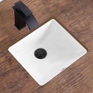 Imagem de KDKSC Pia de banheiro pequena de 35,5 cm com montagem subterrânea branca retangular sob o balcão para pia de banheiro de porcelana de gabinete, tipo transbordamento (36,5 x 32,3 cm)