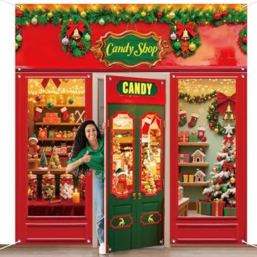Imagem de 4 peças de decorações de porta de Natal, doces, loja de doces, banners de varanda, lojas de doces de Natal, pano de fundo para festa de férias de inverno, casa, decoração interna e externa, adereços