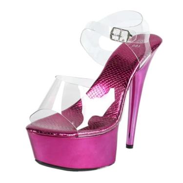 Imagem de mclubgirl Sandálias plataforma transparente com base rosa metálico, salto agulha de 15 cm, tira no tornozelo, rosa, 34