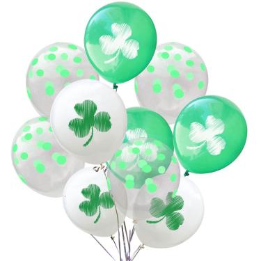 Imagem de Conjunto de balões para o Dia de São Patrício, 10 unidades de látex verde e branco