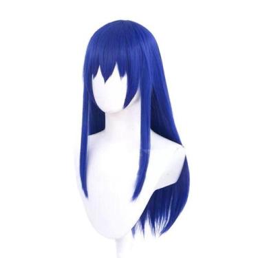 Imagem de Peruca de cosplay azul escuro longa reta com franja natural de 70 cm -
