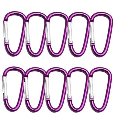 Imagem de 10 peças de mosquetão de metal em forma de D de liga de alumínio para acampamento para pesca ao ar livre, clipe com porta em espiral tem uma variedade de cores - roxo