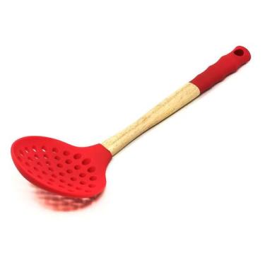Imagem de Escumadeira Silicone Cabo De Madeira 36 Cm - Xin Hui