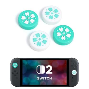 Imagem de DLseego 4 Pegas de polegar projetadas para Nintendo Switch 2 2025, silicone macio Joycon controle analógico protetor antiderrapante capa botão Joycon Joystick Caps Covers, Cherry Blossom Sakura
