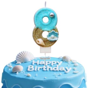 Imagem de Vela digital de aniversário, Blue Ocean Golden Beach No. 8, adequada para meninos e meninas, aniversários e celebrações, é o presente preferido para expressar amor (número 8)