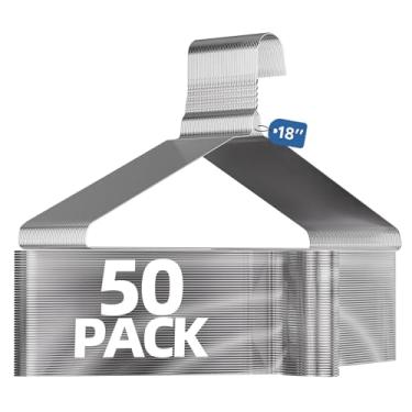 Imagem de SPECILITE Cabides de metal de arame de 45 cm, pacote com 50 para ternos, casacos, camisas, calças, saias, economia de espaço, antiderrapante, calibre 12, ultrafino, prata