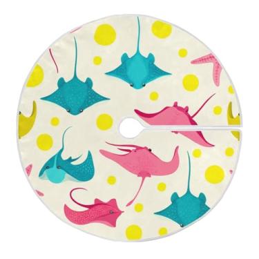 Imagem de Wassud Saia para árvore de Natal com laços seguros, 128 cm, arraias, tapete festivo de árvore de Natal para festas de ano novo, decoração de casa