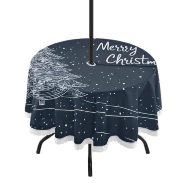 Imagem de CEBUGI Toalha de mesa redonda para uso ao ar livre, árvore de Natal, impermeável, com furo Umberlla, capa de mesa lavável para pátio, cozinha, sala de jantar, 152 cm