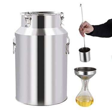Imagem de uhyOHF Fermentador, lata de leite de aço inoxidável 201, balde resistente, balde de leite, barril de fermentação de leite, barril de óleo, recipiente de chá com tampa e alça de vedação de silicone