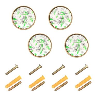 Imagem de Burbuja Puxadores de armário de cozinha florais desenhados, pacote com 4, puxadores redondos de 3,5 cm, puxadores de cômoda com parafusos para armários de cozinha, quarto, armário
