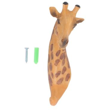 Imagem de Gancho de casaco de chifres de animais, cabide de parede de ferro de resina vintage para sala de estar, banheiro, sala de estudo, foyer, decoração de casa (Girafa)