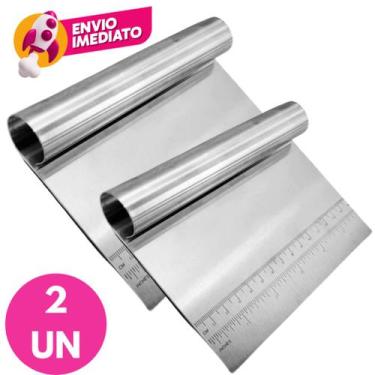 Imagem de Kit Espátula Reta Inox De Cozinha Corta Raspa Cabo Tubular Para Massas