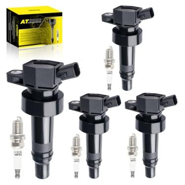 Imagem de ATURMC Conjunto de 4 bobinas de ignição UF707 e velas de ignição de irídio compatíveis com Hyundai Veloster 2014 2015 Kia Forte Koup Forte5 2014-2015 1.6L L4 OEM substitui # GN10683 273012B110