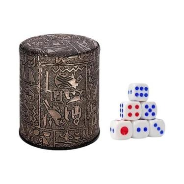 Imagem de Conjunto De 6 Dados Com Copo De Couro PU Para Jogos De Tabuleiro, Está