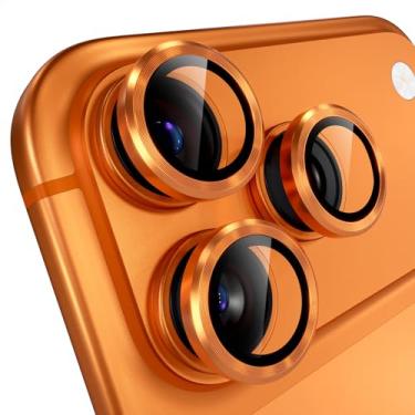 Imagem de Misea Compatível com iPhone 17 Pro/iPhone 17 Pro Max, protetor de lente de câmera de vidro temperado Ultra-HD, protetor de tela de anel individual de metal, acessórios de decoração, laranja
