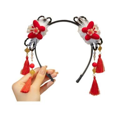 Imagem de Tiara De Cabelo Com Franjas Trançadas E Flores Para Meninas, Acessório