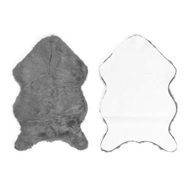 Imagem de Ymiko Tapete de Pele de Carneiro Falso, Tapete Macio para Decoração de Sala de Estar, Com Pele Artificial Anti-fiapos e Fibra de Poliacrilonitrila Lavável, 40x60cm (Cinza)