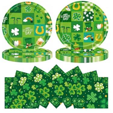 Imagem de NUMONE Conjunto de pratos e guardanapos de papel descartáveis com 40 peças (St Patricks)
