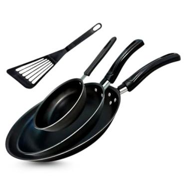 Imagem de Jogo de Frigideiras Antiaderente 3 Peças com Conjunto de Panelas de Alumínio Não Gruda (Preto)
