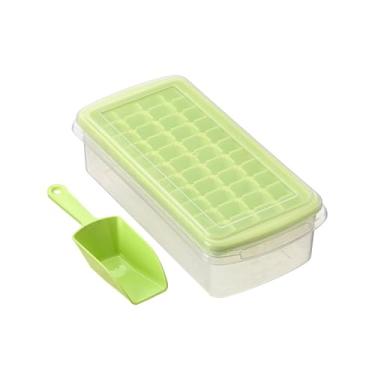 Imagem de Bandeja de Cubos Gelo com Tampa Caixa e Colher Conjunto Silicone Empilhável 3 em 1 44 Gradeiras Econômica Espaço Higiênica para Whiskey Cocktails Smoo