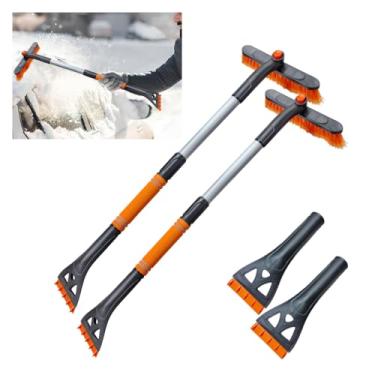 Imagem de Escova de neve removível de 80 cm e raspador de gelo para para-brisas de carro, ferramenta de remoção de neve de inverno 2 em 1 com cabeça de escova extensível, rotativa de 360° e aderência de espuma