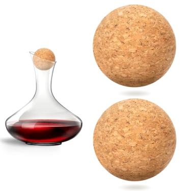 Imagem de Pacote com 2 bolas de rolha de vinho de 6 cm, rolha de rolha de cortiça de madeira, tampa de vidro para garrafa de vinho, uso versátil para casa, festas e artesanato faça você mesmo, suprimentos de