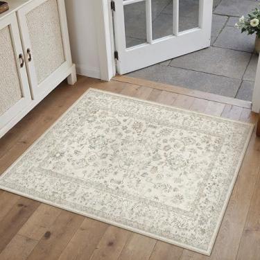 Imagem de PureCozy Tapete de entrada 2x3 Taupe lavável à máquina tapete de porta cozinha vintage envelhecido tapete antiderrapante interior retro floral tapete pequeno para banheiro, escritório, quarto, sala de