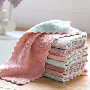 Imagem de 5 peças panos de prato de microfibra dupla face toalhas de limpeza de cozinha super absorventes panos de prato de lã coral panos de lavar panos (rosa)