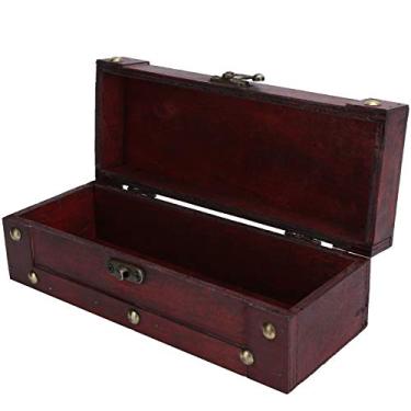 Imagem de KIMISS Caixa de Armazenamento Vintage, Estilo Antigo, Organizador de Joias, baú de Tesouro retrô Com Bloqueio de Personagem C Se (6702 vermelho)