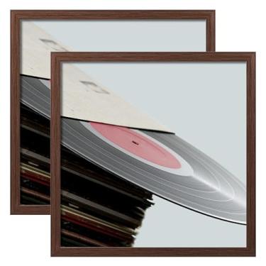 Imagem de eletecpro Moldura para disco de 32,5 x 12,5 cm, capa de álbum de vinil de PVC resistente e leve de 30,5 cm, suporte de vinil chique para decoração de parede de casa, fácil de pendurar, marrom nogueira