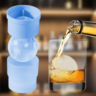 Imagem de Conjunto de 2, molde para fazer bolas de gelo, molde grande de cubos de gelo de uísque, molde redondo para cubos de gelo, esfera de liberação fácil, moldes de gelo de silicone para suco de coquetéis