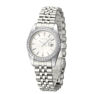 Imagem de Relógios femininos ZINNOE, relógio de quartzo 2612 com data, relógio de pulso feminino elegante à prova d'água para trabalho diário, vestidos, negócios e presentes, Prata