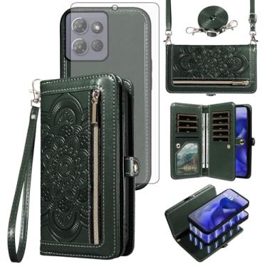 Imagem de Asuwish Capa de celular para Motorola Moto G 5G 2025 com zíper carteira destacável com protetor de tela de vidro temperado alça transversal para pulso mandala flor porta-cartão G5G 5 G G5 mulheres