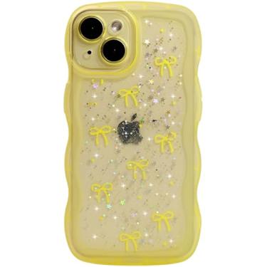 Imagem de Qokey Capa para iPhone 13 Mini de 5,4 polegadas, design de alça de estrela brilhante e borda curvada, capa de TPU transparente à prova de choque de grau militar, proteção brilhante, resistente a