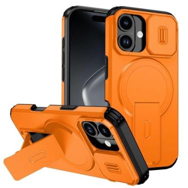 Imagem de Proteção de lente completa, capa magnética para iPhone 17 / 17 Air/17 Pro/17 Pro Max, suporte dobrável, capa resistente à queda para PC (laranja, 17 Pro)