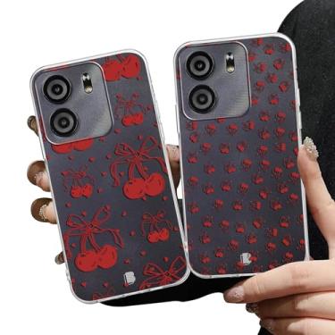 Imagem de Zrutru Pacote com 2 capas de telefone estéticas cereja para Blu View 5 B160V apenas 16,67 cm, desenho animado fofo kawaii laço fita design padrão capas transparentes para meninas e mulheres, capa